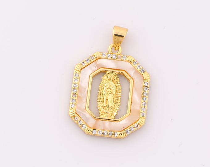 1 pcs Gold CZ Virgin Mary Pendant,18K Gold Filled Religious Charm,Catholic Charm DIY Bracelet Necklace Jewelry Making Findings Supply