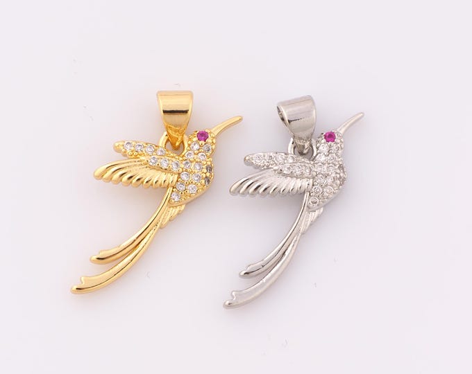 1 pcs Gold CZ Bird Pendant,18K Gold Filled Bird Charm,Bird Charm DIY Bracelet Necklace Jewelry Making Findings Supply