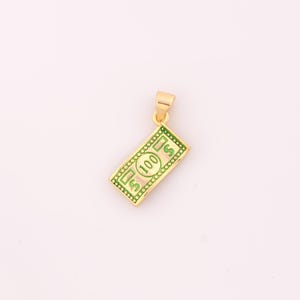1 pcs Gold Enamel Dollar Bill Money Pendant,18K Gold Filled Fortune Charm,Money Charms DIY Bracelet Necklace Jewelry Making Findings Supply