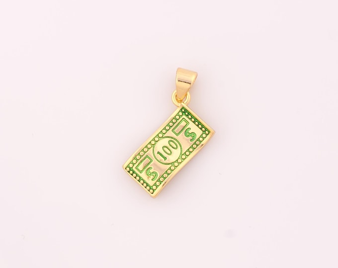 1 pcs Gold Enamel Dollar Bill Money Pendant,18K Gold Filled Fortune Charm,Money Charms DIY Bracelet Necklace Jewelry Making Findings Supply