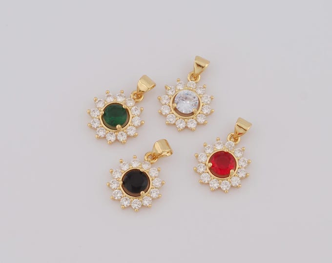 1 pcs Gold CZ Round Pendant,18K Gold Filled Round Charm,Round Charm DIY Bracelet Necklace Jewelry Making Findings Supply
