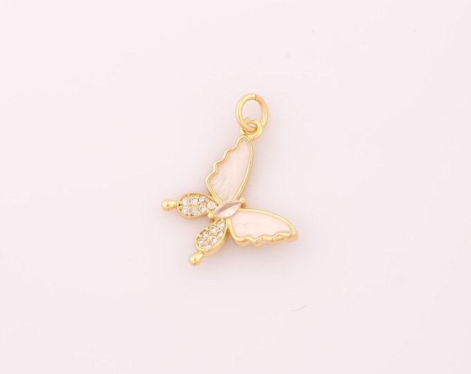 1 pcs Gold CZ Butterfly Pendant,18K Gold Filled Butterfly Charm,Butterfly Charms DIY Bracelet Necklace Jewelry Making Findings Supply