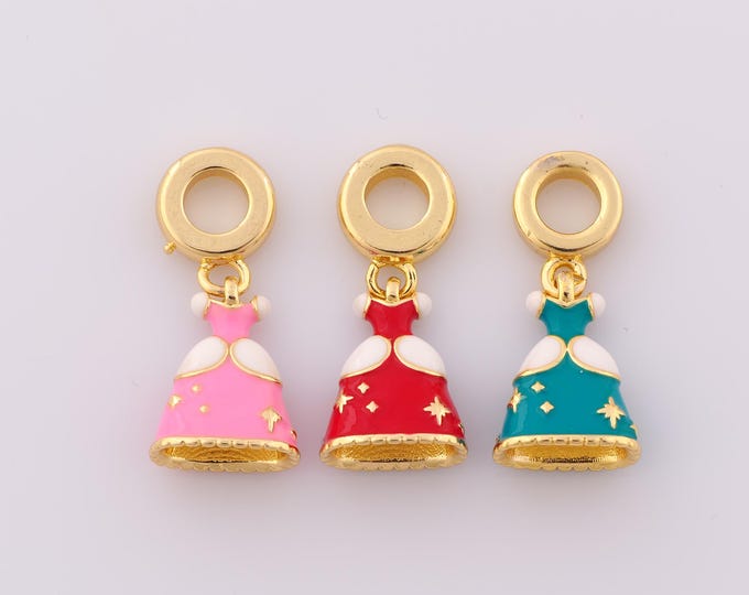 Gold Enamel Princess Skirt Pendant,18K Gold Filled Skirt Charm,Princess Skirt Charm DIY Bracelet Necklace Jewelry Making Findings Supply