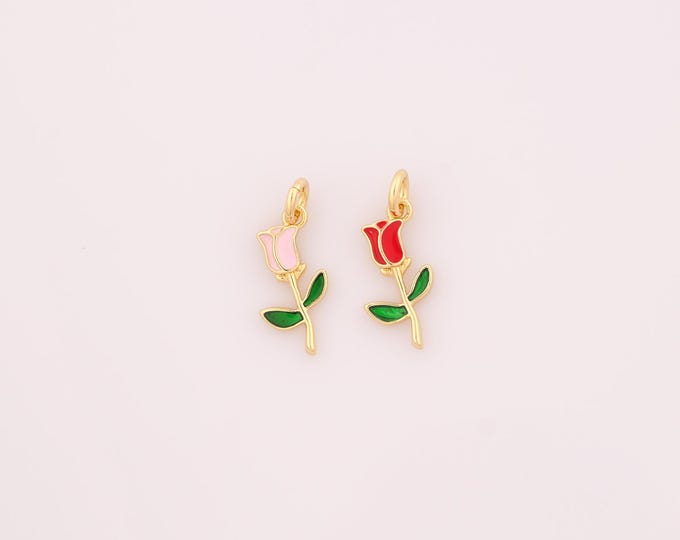 1 pcs Gold Enamel Flower Pendant,18K Gold Filled Flower Charm Flower Charms,DIY Bracelet Necklace Jewelry Making Findings Supply