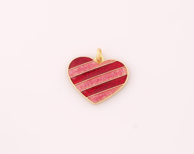 1 pcs Gold Enamel Heart Pendant,18K Gold Filled Heart Charm,Heart Charms DIY Bracelet Necklace Jewelry Making Findings Supply