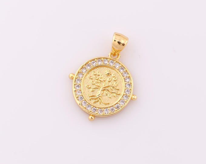1 pcs Gold CZ Tree of Life Pendant,18K Gold Filled Tree Charm,Tree Charm DIY Bracelet Necklace Jewelry Making Findings Supply
