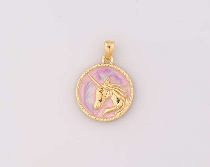 1 pcs Gold Enamel Unicorn Pendant,18K Gold Filled Unicorn Charm,Unicorn Charms DIY Bracelet Necklace Jewelry Making Findings Supply