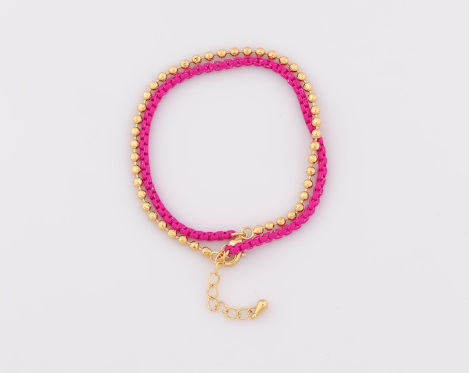 1 Str Gold Box Bracelet, 18K Gold Filled Beads Bracelet,Gift for Her