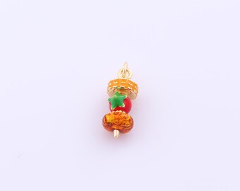 1 pcs Gold Enamel Barbecue Pendant,18K Gold Filled BBQ Charm,Kebab Charms DIY Bracelet Necklace Jewelry Making Findings Supply