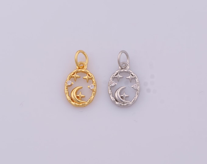 1 pcs Gold CZ Moon Star Pendant,18K Gold Filled Celestial Charm,Star Moon Charms DIY Necklace Jewelry Making Findings Supply