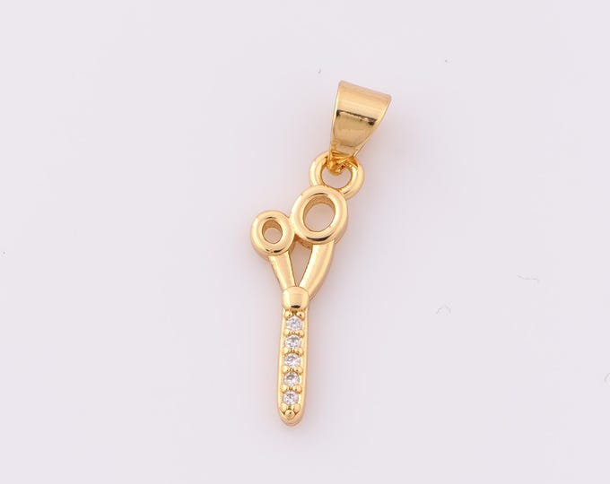 1 pcs Gold CZ Scissors Pendant,18K Gold Filled Scissors Charm,Scissors Charm DIY Bracelet Necklace Jewelry Making Findings Supply