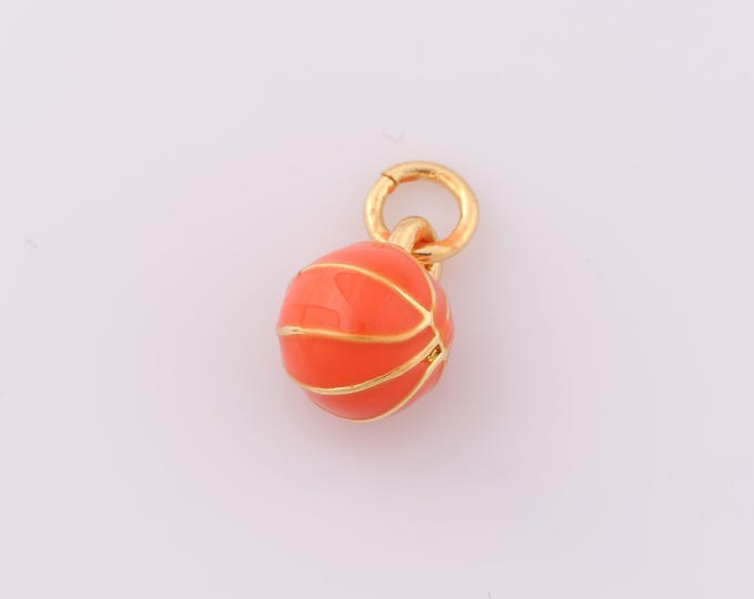 1 pcs Gold Enamel Basketball Pendant,18K Gold Filled Basketball Charm,Basketball Charm DIY Bracelet Necklace Jewelry Making Findings Supply