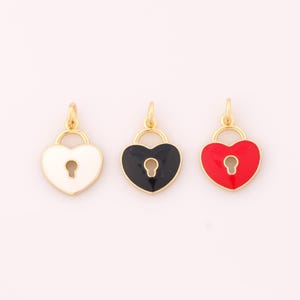 1 pcs Gold Enamel Heart Pendant,18K Gold Filled Lock Charm,Heart Charms DIY Bracelet Necklace Jewelry Making Findings Supply