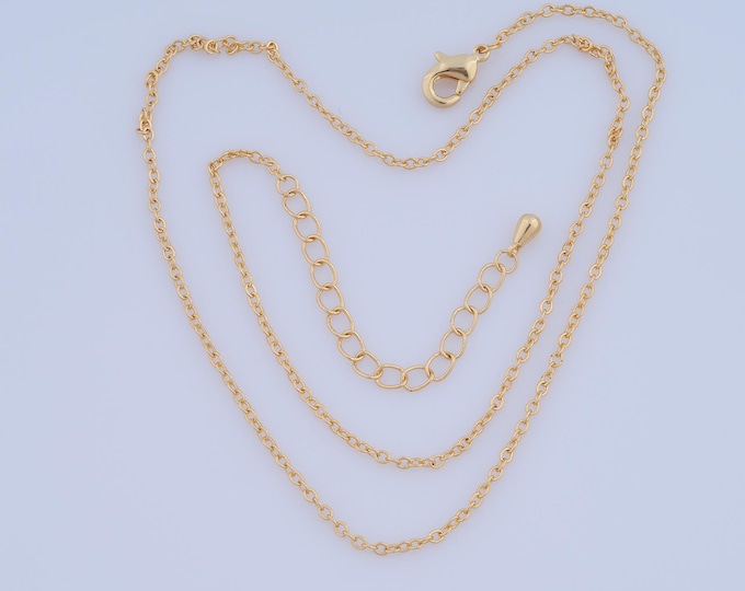 1 Str Thin Gold Necklace,Chains Necklace 18K Gold Filled Round Necklace, Adjustable Necklace, Gift for Her,Length 40+5cm Width 1.5mm