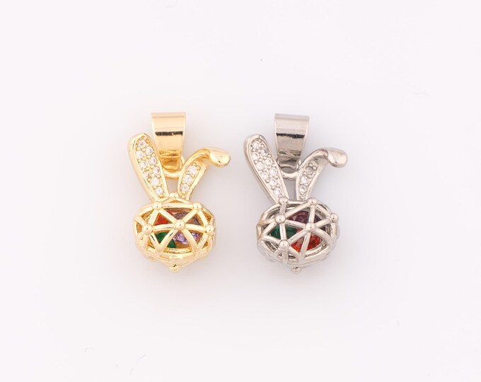 1 pcs Gold CZ Rabbit Pendant,18K Gold Filled Animal Charm,Rabbit Charms,DIY Bracelet Necklace Jewelry Making Findings Supply