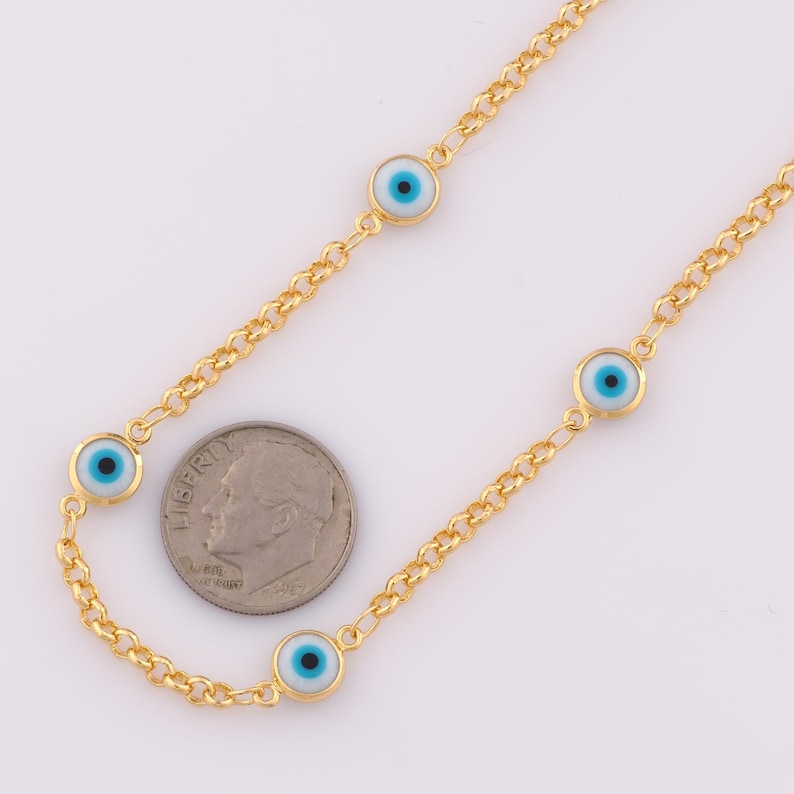 1 Meter Gold Evil Eye Chain, 18K Gold Filled Semi Finished Chain ...