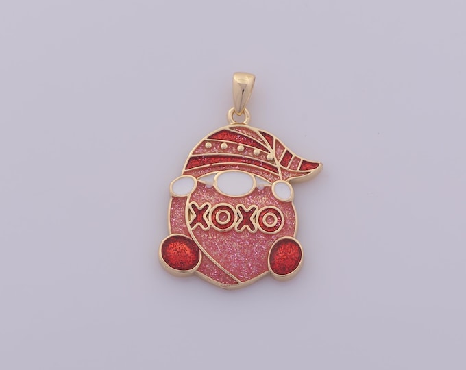 1 pcs Gold Enamel Santa Claus Pendant,18K Gold Filled Christmas Charm,XOXO Charms DIY Bracelet Necklace Jewelry Making Findings Supply