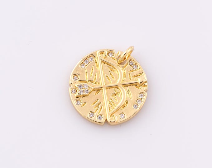 Gold CZ Bow and Arrow Pendant,18K Gold Filled Bow and Arrow Charm,Bow and Arrow Charm DIY Bracelet Necklace Jewelry Making Findings Supply