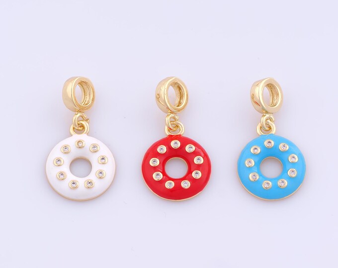 1 pcs Gold Enamel Donut Pendant,18K Gold Filled Dessert Charm,CZ Donut Charms DIY Bracelet Necklace Jewelry Making Findings Supply