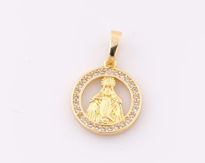 1 pcs Gold CZ Virgin Mary Pendant,18K Gold Filled Religious Charm,Catholic Charm DIY Bracelet Necklace Jewelry Making Findings Supply