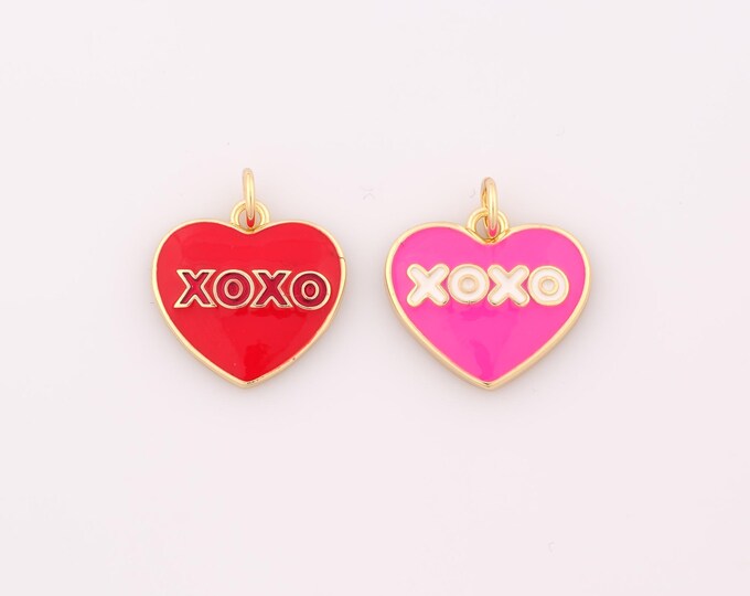 1 pcs Gold Enamel Heart Pendant,18K Gold Filled XOXO Charm,Hugs and Kiss Charms DIY Bracelet Necklace Jewelry Making Findings Supply
