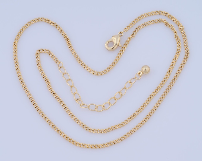 1 Str Gold Curb Necklace, 18K Gold Filled Curb Necklace, Adjustable Necklace, Gift for Her,Length 40+5cm Width 1.7mm