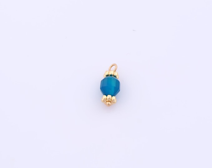 1 pcs Gold Energy Stone Pendant,18K Gold Filled Natural Stone Charm,Blue Agate Charms DIY Bracelet Necklace Jewelry Making Findings Supply