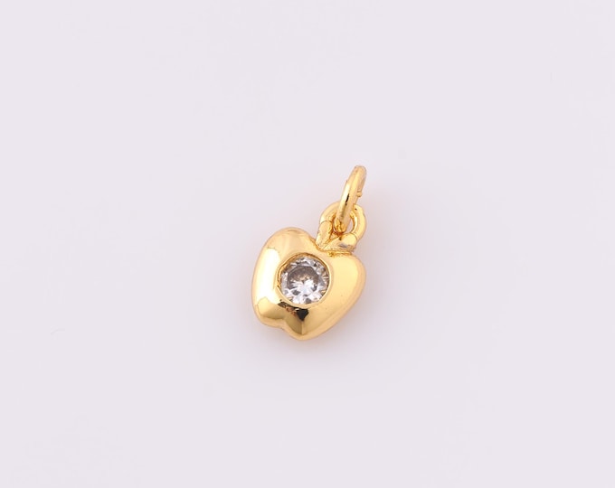 1 pcs Gold CZ Apple Pendant,18K Gold Filled Fruit Charm,Apple Charms,DIY Bracelet Necklace Jewelry Making Findings Supply