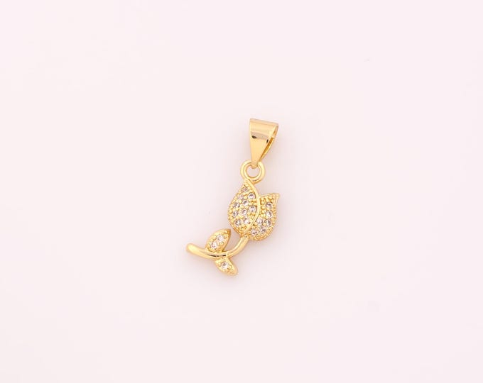 1 pcs Gold CZ Flower Pendant,18K Gold Filled Flower Charm,Flower Charms DIY Bracelet Necklace Jewelry Making Findings Supply