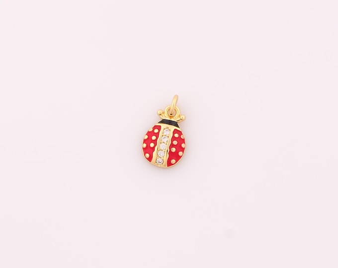 1 pcs Gold Enamel Ladybug Pendant,18K Gold Filled Insect Charm,CZ Ladybug Charms DIY Bracelet Necklace Jewelry Making Findings Supply