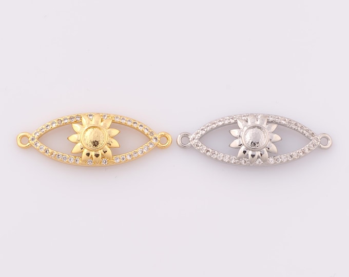 1 pcs Gold Evil Eye Connector,18K Gold Filled Devil Eye Connector,Flower Connector DIY Bracelet Necklace Jewelry Making Findings Supply