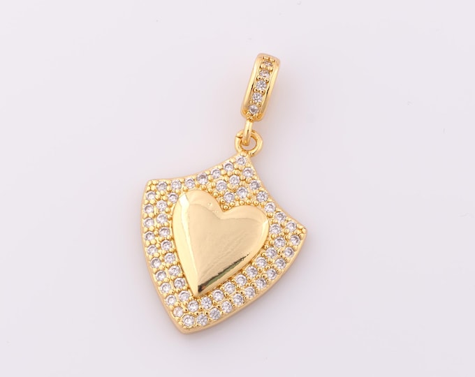 1 pcs Gold CZ Heart Pendant,18K Gold Filled Heart Charm,Heart Charm DIY Bracelet Necklace Jewelry Making Findings Supply