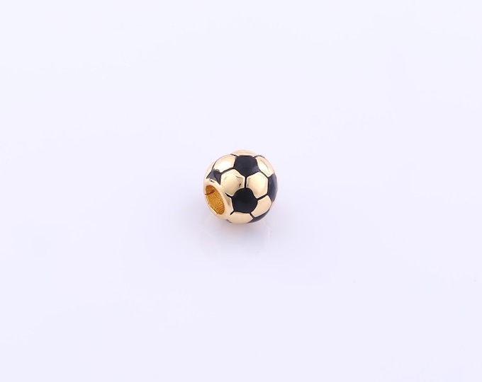 1 pcs Gold Enamel Football Spacer Beads,18K Gold Filled Sports Beads,Ball Beads for DIY Jewelry Making Findings Supply