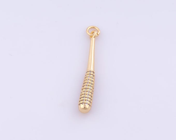 1 pcs Gold CZ Baseball Bat Pendant,18K Gold Filled Sports Charm,Baseball Charms DIY Bracelet Necklace Jewelry Making Findings Supply