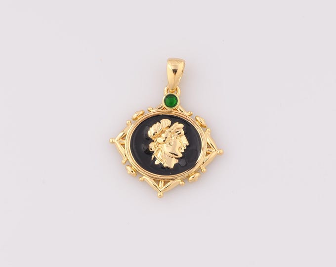 1 pcs Gold Enamel Embossed Pendant,18K Gold Filled CZ Character Charm,Portrait Charms,DIY Bracelet Necklace Jewelry Making Findings Supply