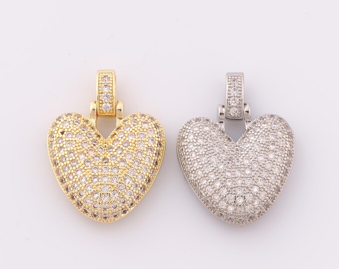 1 pcs Gold CZ Heart Pendant,18K Gold Filled Minimalist Charm,Heart Charm DIY Bracelet Necklace Jewelry Making Findings Supply