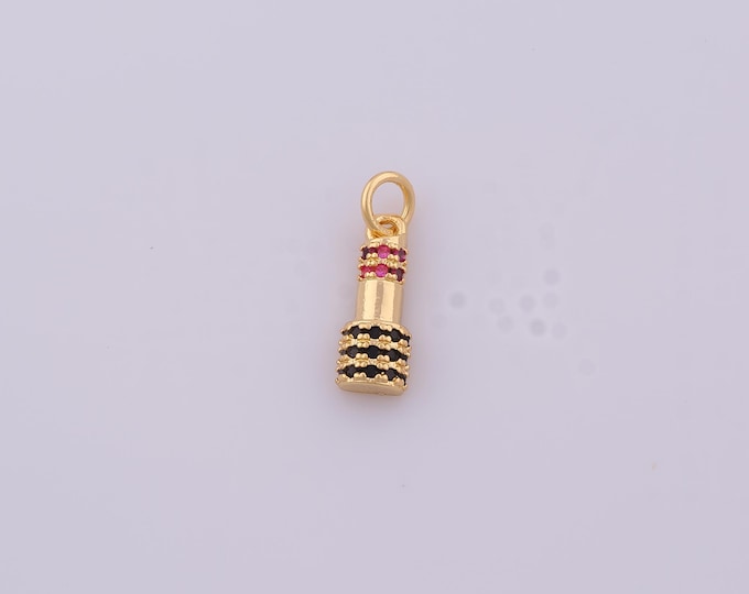 1 pcs Gold CZ Lipstick Pendant,18K Gold Filled Lipstick Charm,Lipstick Charms DIY Necklace Jewelry Making Findings Supply