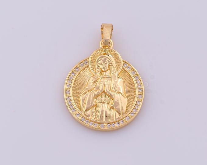 1 pcs Gold CZ Virgin Mary Pendant,18K Gold Filled Religion Charm,Catholic Charms DIY Bracelet Necklace Jewelry Making Findings Supply