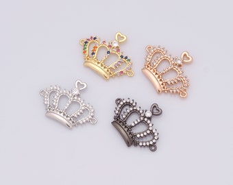 1 pcs Gold Crown Pendant,18K Gold Filled CZ King Crown Charm,Queen Crown Charm DIY Bracelet Necklace Jewelry Making Findings Supply