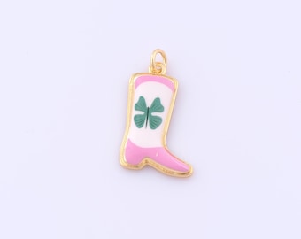 1pcs Gold Enamel Knight Boots Pendant,18K Gold Filled Lucky Grass Charm,Boots Charms DIY Bracelet Necklace Jewelry Making Findings Supply