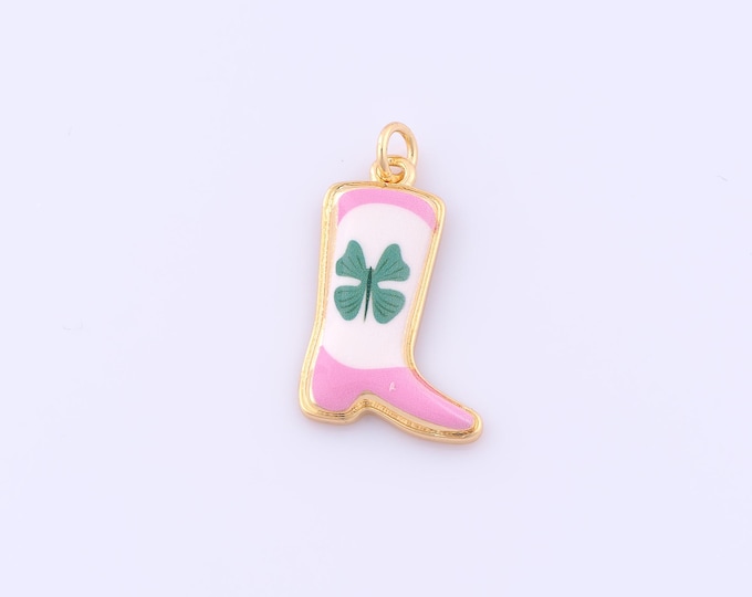 1pcs Gold Enamel Knight Boots Pendant,18K Gold Filled Lucky Grass Charm,Boots Charms DIY Bracelet Necklace Jewelry Making Findings Supply