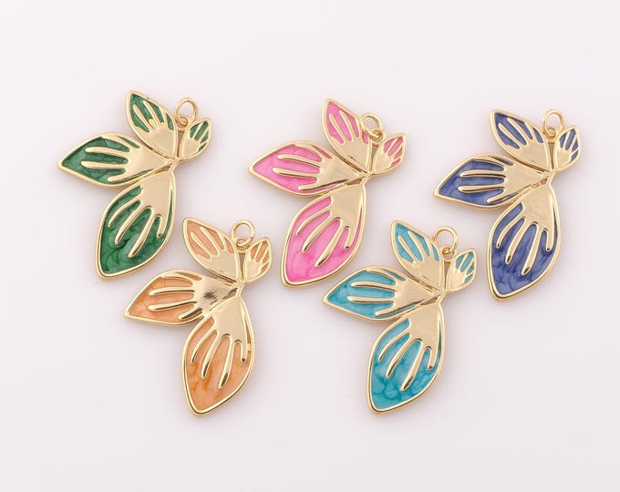 1 pcs Gold Enamel Leaf Pendant,18K Gold Filled Leaf Charm,Leaf Charm DIY Bracelet Necklace Jewelry Making Findings Supply
