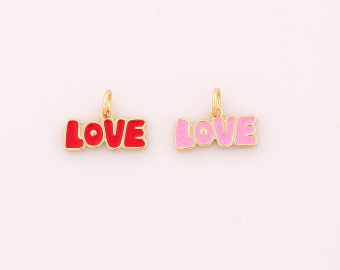1 pcs Gold Enamel LOVE Pendant,18K Gold Filled Letter Charm,LOVE Charms DIY Bracelet Necklace Jewelry Making Findings Supply