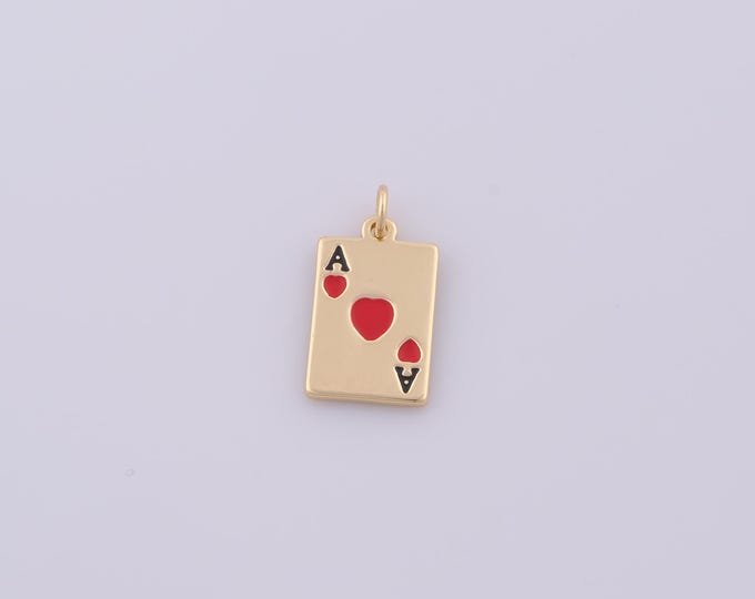 1pcs Gold Enamel Poker Pendant,18K Gold Filled Ace of Hearts Charm,Red Heart Ace Charms DIY Bracelet Necklace Jewelry Making Findings Supply
