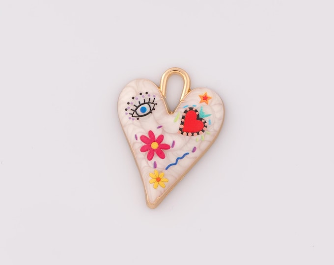 1 pcs Gold Enamel Heart Pendant,18K Gold Filled Flower Charm Heart Charms,DIY Bracelet Necklace Jewelry Making Findings Supply