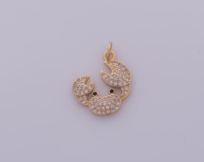 1 pcs Gold CZ Crab Pendant,18K Gold Filled Marine Life Charm,Crab Charms DIY Bracelet Necklace Jewelry Making Findings Supply