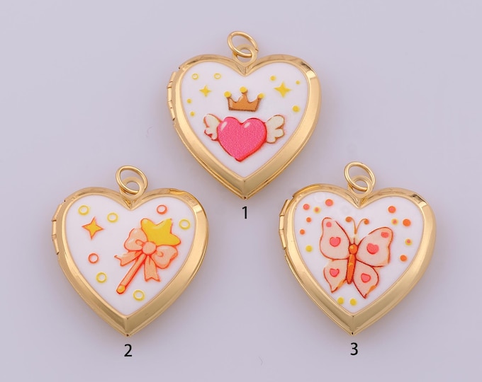 1 pcs Enamel Heart Pendant,18K Gold Filled Photo Frame Charm,Magic Wand Butterfly Charms DIY Bracelet Necklace Jewelry Making Finding Supply