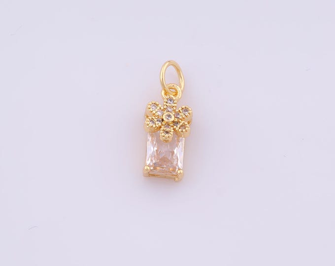 1 pcs Gold CZ Flower Pendant,18K Gold Filled Flower Charm,Flower Charms DIY Bracelet Necklace Jewelry Making Findings Supply