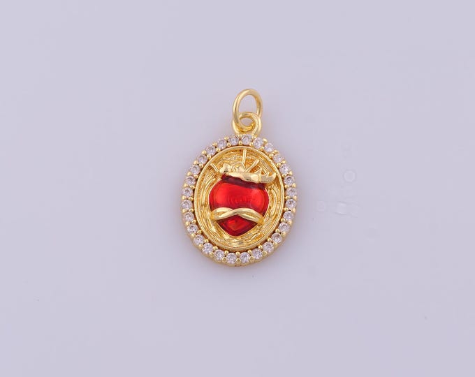 1 pcs Enamel Sacred Heart Pendant,18K Gold Filled Heart Charm,CZ Sacred Heart Charms DIY Bracelet Necklace Jewelry Making Findings Supply