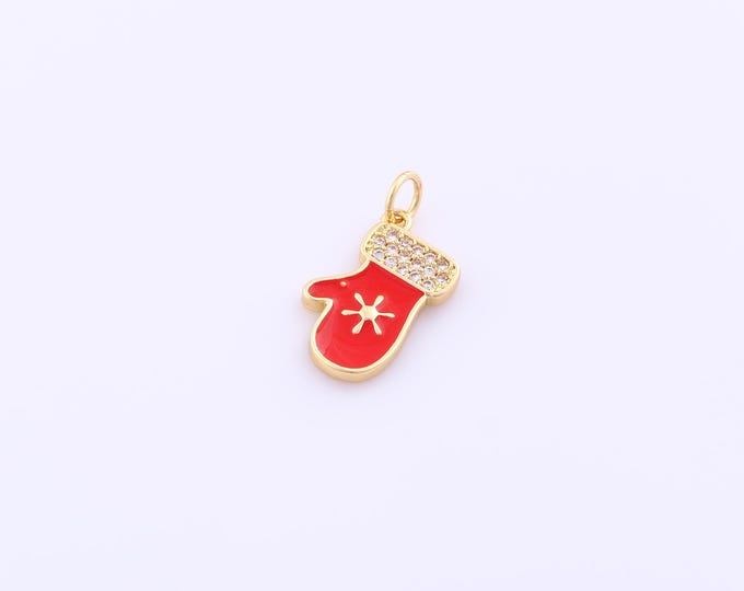1 pcs Enamel Christmas Glove Pendant,18K Gold Filled Glove Charm,CZ Christmas Charms DIY Bracelet Necklace Jewelry Making Findings Supply